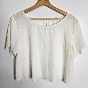 Lush Short Sleeves Open Back Crop Top Women's Medium White